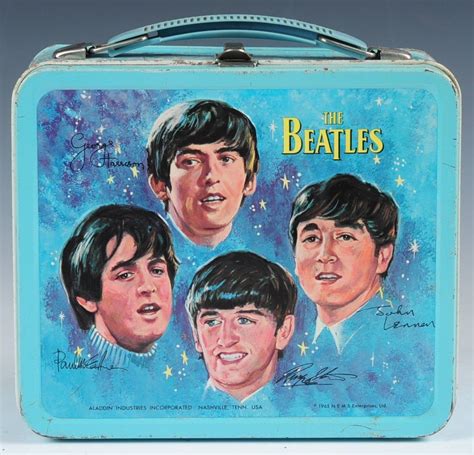 metal lunch box beatles|beatles lunch box from the 60s.